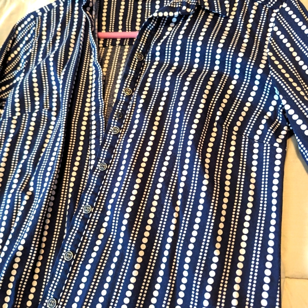 Navy and White Polka dot shirt